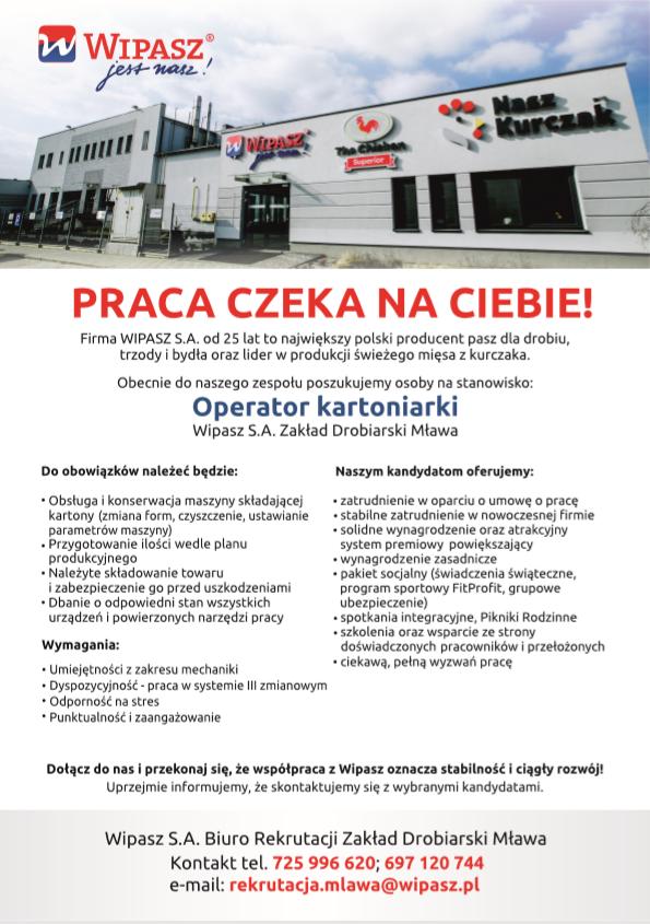 Praca w Wipasz- Operator kartoniarki